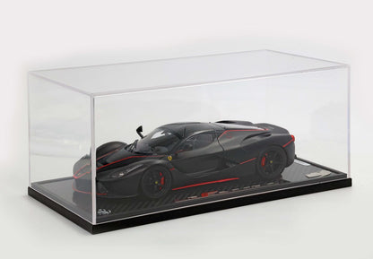 FERRARI LAFERRARI NOIR MAT AVEC BANDES ROUGES BASE CARBONIO - VITRINE INCLUSE - Vroomi