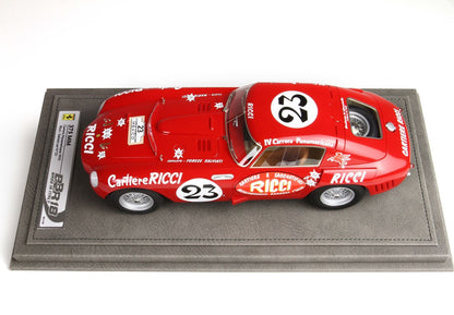 Red Ferrari 375 MM model race car with number 23 on gray display base, available on Vroomi