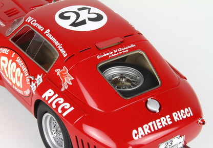 Red vintage race car model with number 23, Ricci sponsorship, and visible spare tire, available on Vroomi