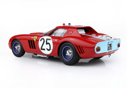 Red vintage Ferrari race car with number 25, blue accents, and wire-spoke wheels available on Vroomi
