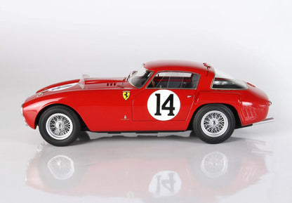 Red vintage Ferrari race car with number 14, wire spoke wheels, available on Vroomi platform