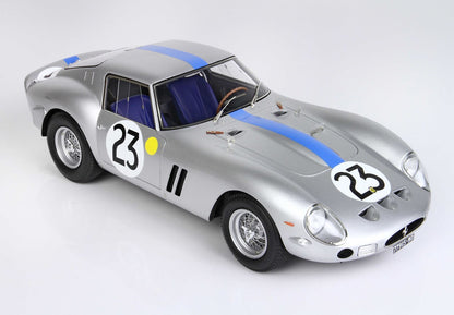 Silver classic race car with number 23 and blue stripe, detailed model available on Vroomi