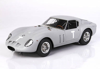 Classic gray vintage race car with white T decals, detailed wire wheels, available on Vroomi