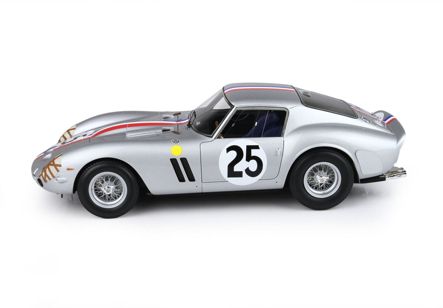 Silver vintage race car with number 25 and racing stripes, available through Vroomi platform