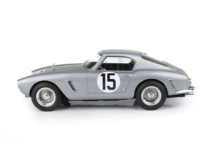 Silver vintage race car with number 15 on door, wire wheels, available on Vroomi platform