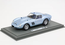 Light blue Ferrari 250 GTO scale model on grey display base, available on Vroomi