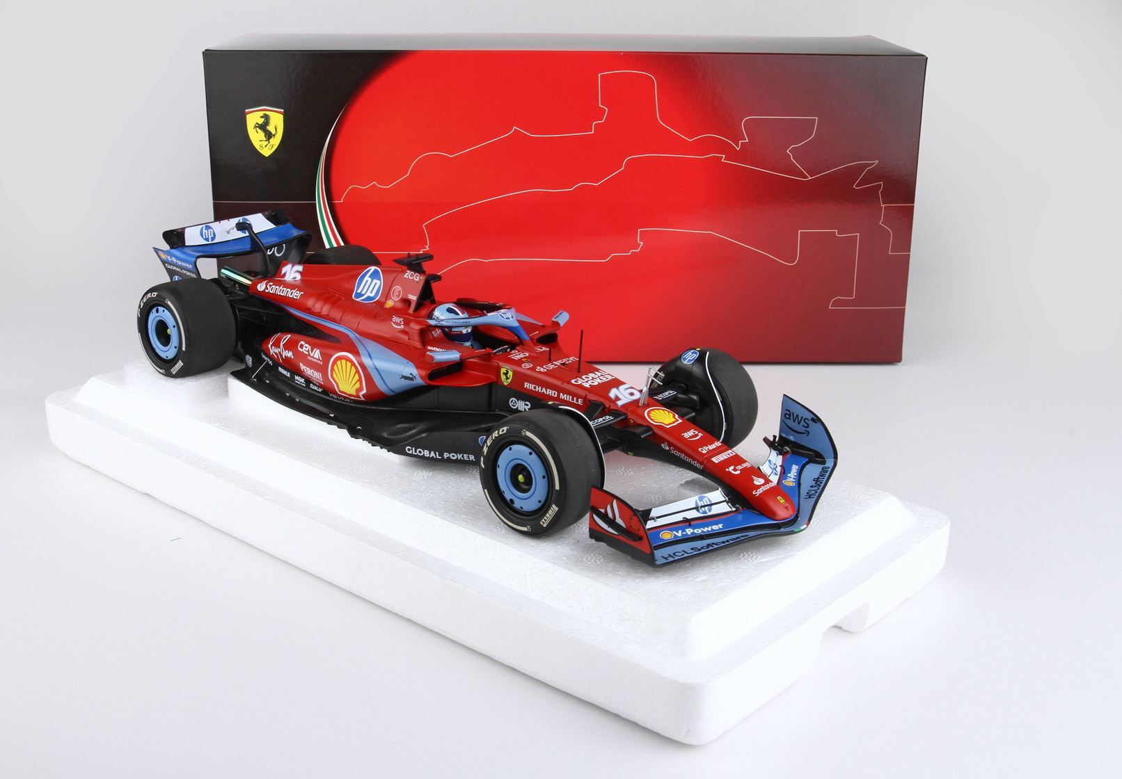 FERRARI SF24 GP USA MIAMI 2024 DIECAST - EMBALLAGE POLIFOAM SPÉCIAL LIVREA AZZURRO LECLERC - Vroomi