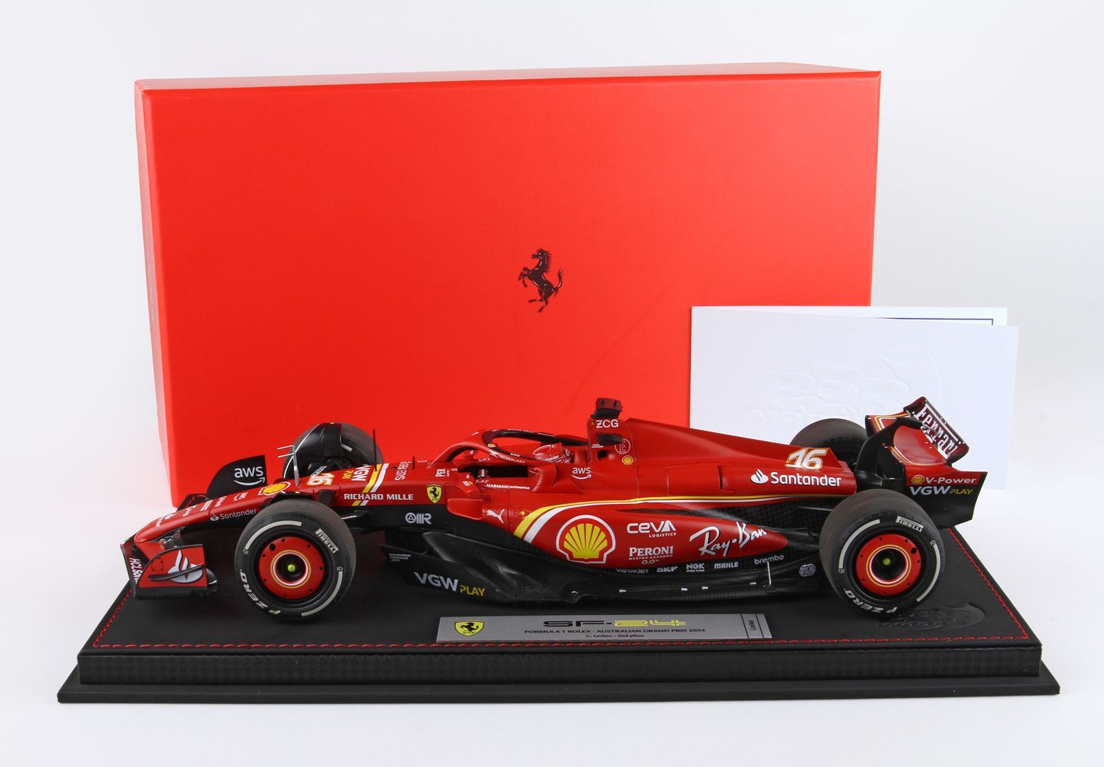 FERRARI SF24 AUSTRALIAN GP 2024 DIECAST - LUXURY PACKAGING IN CHARLES LECLERC SECONDO POSTO - Vroomi