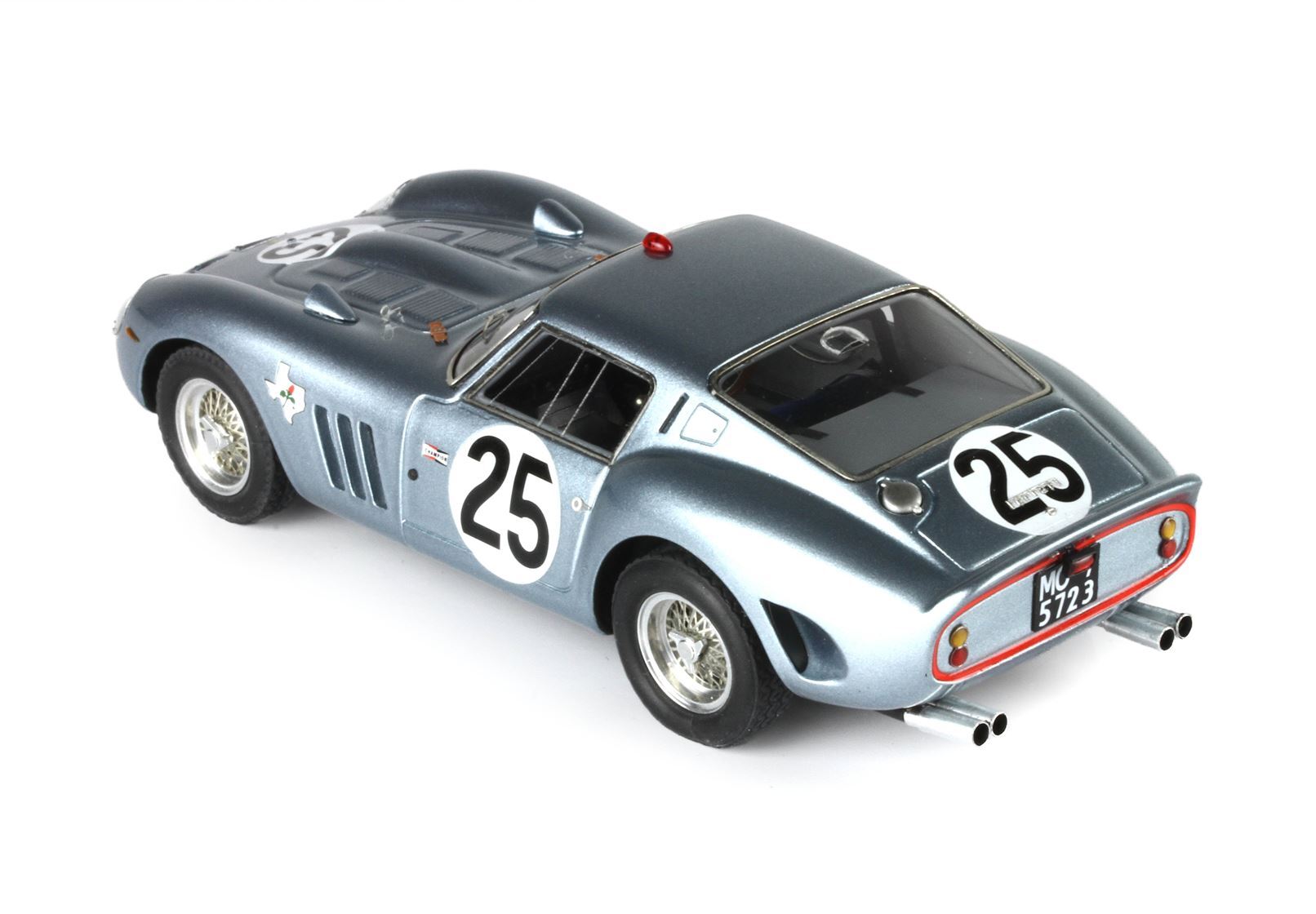 Blue metallic vintage race car model with number 25, detailed vents, and dual exhausts, available via Vroomi