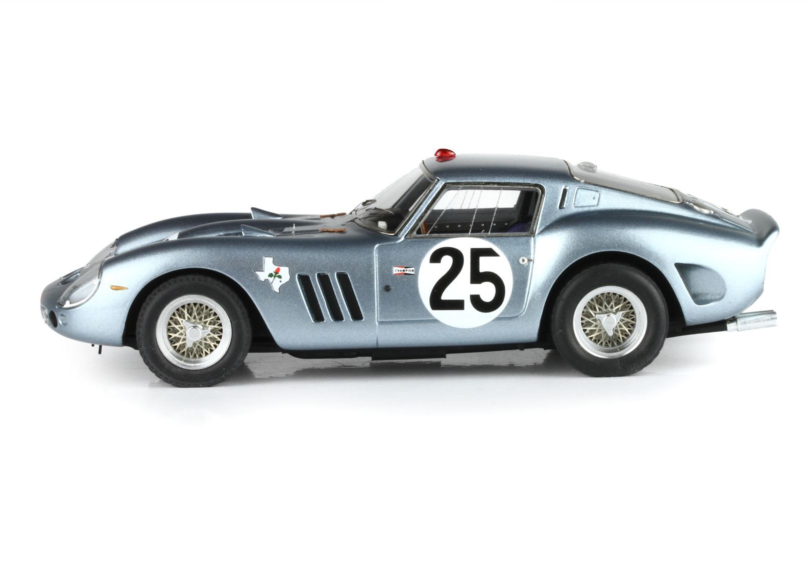 Silver classic race car model with number 25 and Texas decal, available on Vroomi platform