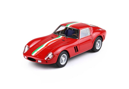 Red vintage sports car model with Italian flag stripe, blue interior, detailed wheels, available on Vroomi