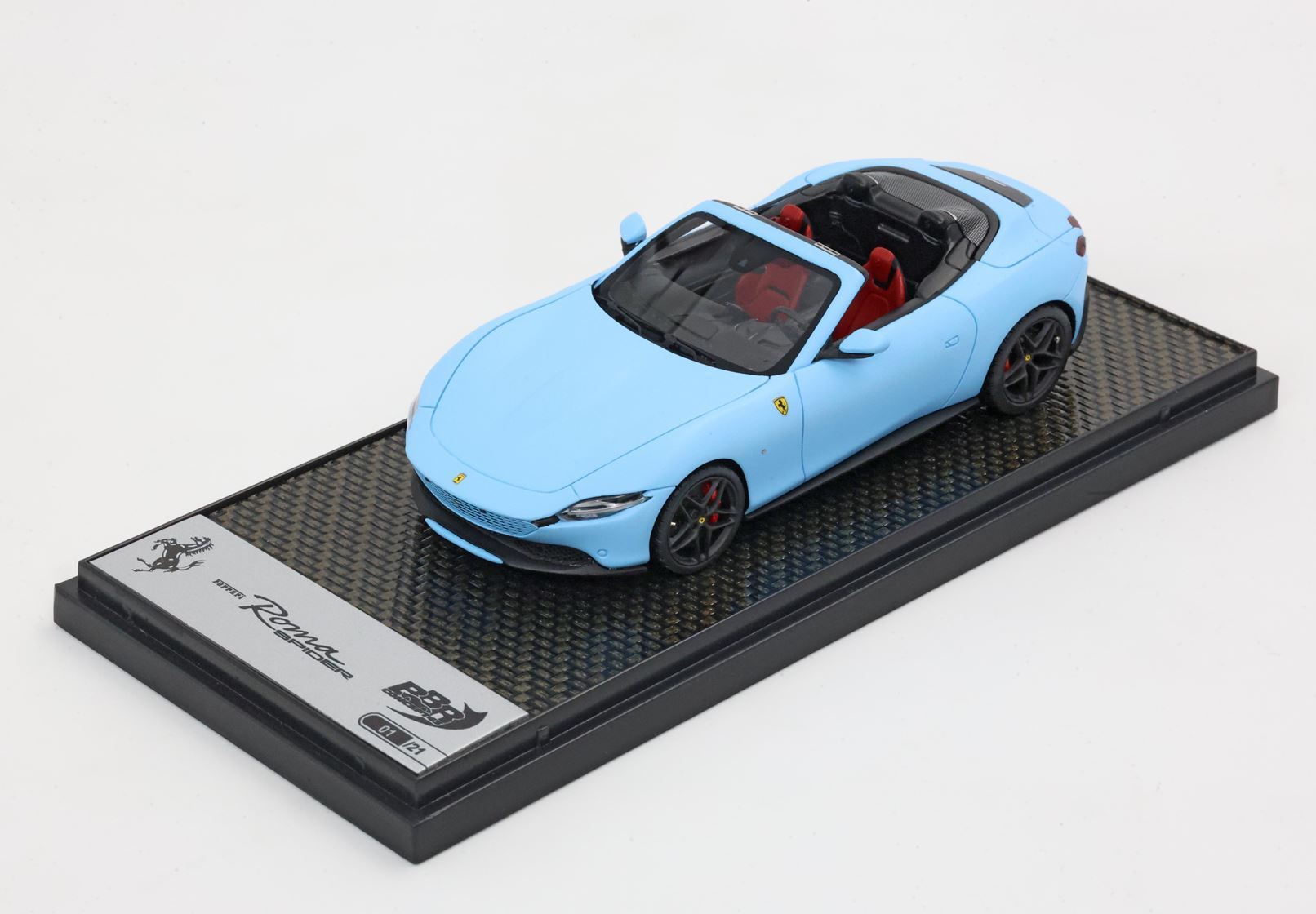 FERRARI ROMA SPIDER AZZURRO LA PLATA OPACO + CAPPELLINO BBR - Vroomi