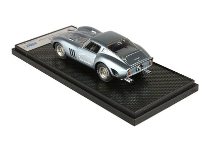 Diecast model of a metallic gray Ferrari 250 GTO on black display base, available via Vroomi