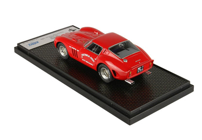 Red Ferrari 250 GTO model car with Victoria High Auto Mechanics decals on display platform available through Vroomi