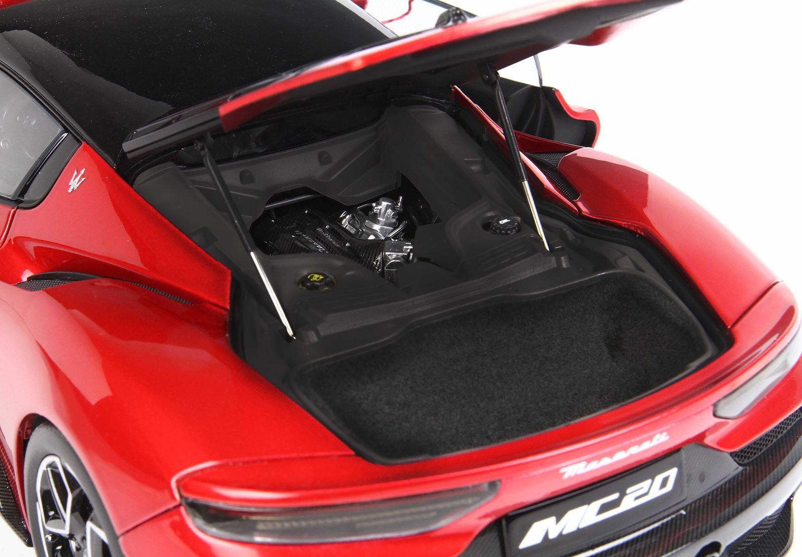 MASERATI MC20 DIECAST FULL OPEN ROSSO VINCENTE TETTO NERO - Vroomi