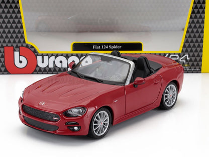 Modellino di Fiat 124 Spider cabriolet rossa con interni neri, in confezione Bburago, in vendita su Vroomi.