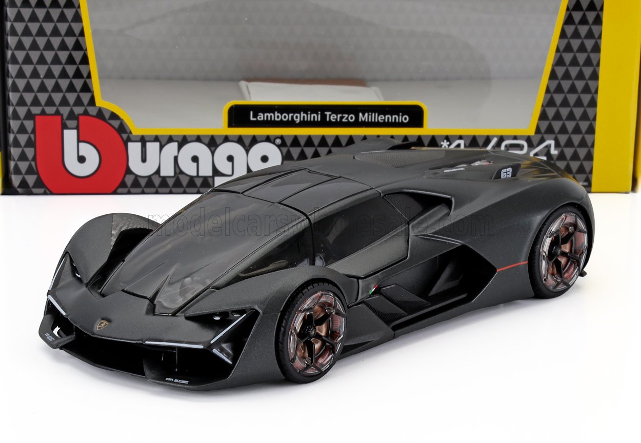 Modellino Lamborghini Terzo Millennio nero opaco di Bburago in confezione da esposizione, in vendita su Vroomi.