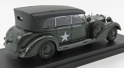 Modellino di auto Mercedes decappottabile vintage verde militare con stella, disponibile su Vroomi