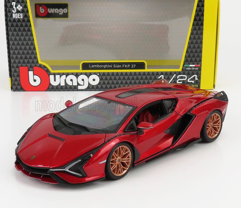 Modellino diecast Lamborghini Sián FKP 37 in scala 1:24 con cerchi in bronzo, disponibile su Vroomi.
