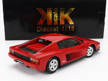 Modellino Ferrari Testarossa in scala 1:18 in metallo pressofuso, rosso, con confezione KK Scale, disponibile su Vroomi.