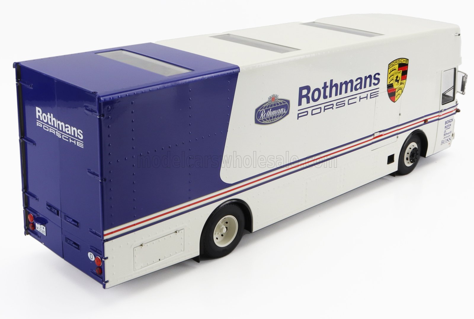 MERCEDES BENZ - CAMION TRASPORTATORE AUTO O317 PORSCHE ROTHMANS 1984 - BIANCO BLU - Vroomi