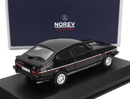 Modellino di Ford Capri 2.8 a iniezione nera su espositore, Norev Collectors, disponibile su Vroomi