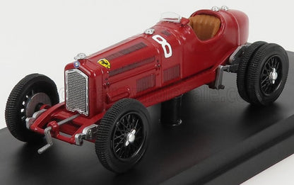 Red vintage Ferrari race car model with number 8, black wheels, and brown seat, offered on Vroomi