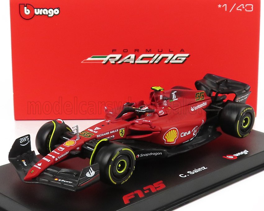 FERRARI | F1-75 SCUDERIA FERRARI N 55 STAGIONE 2022 CARLOS SAINZ CON CASCO E VETRINA IN PLASTICA -
