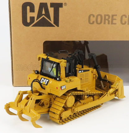 Modello di bulldozer cingolato CAT D6R XL giallo con ripper, disponibile su Vroomi.
