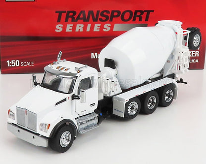 Modello dettagliato di autobetoniera Kenworth bianca in scala 1:50 della serie Transport, disponibile anche su Vroomi.