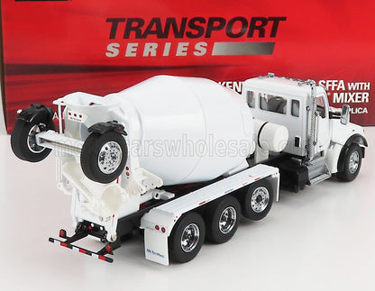 Camion modello Kenworth bianco con betoniera della serie Transport, disponibile sulla piattaforma Vroomi.