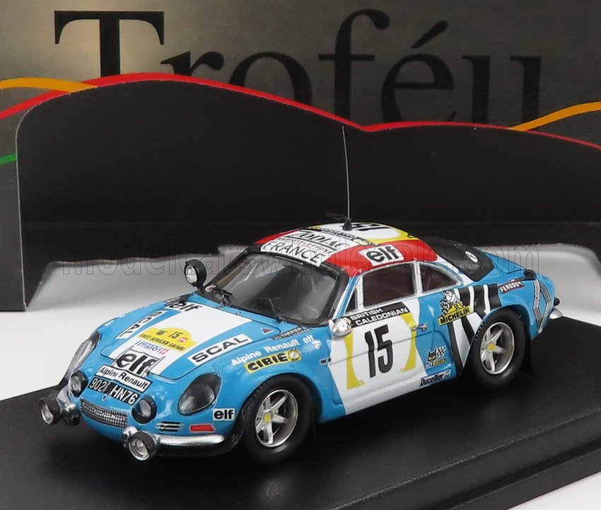 Modellino in scala 1/43 dell'auto da rally Alpine A110 Blue Alpine con adesivi da gara, ora in vendita su Vroomi.