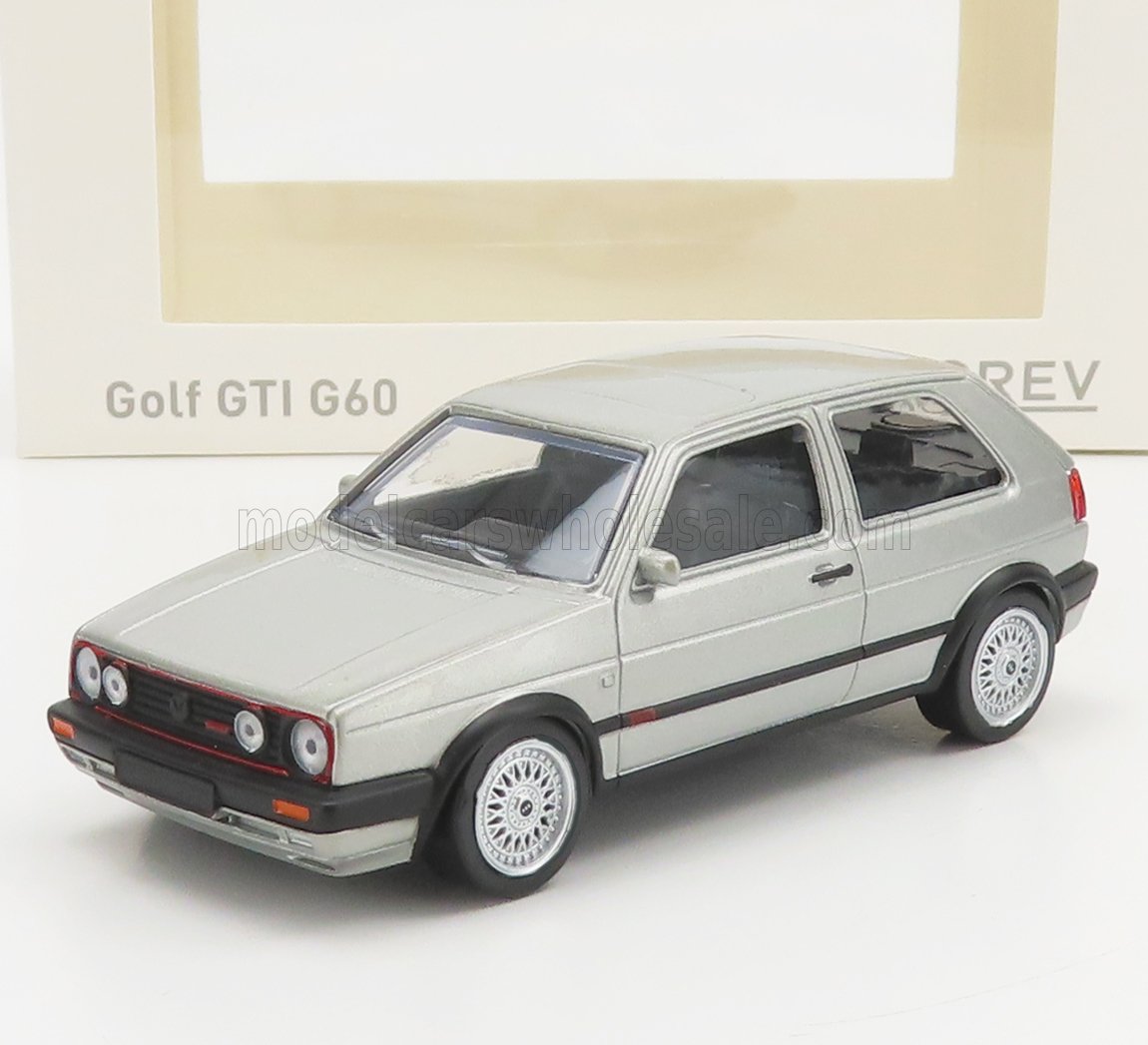 Modello in argento della Volkswagen Golf GTI G60 con ruote dettagliate e finiture nere, disponibile su Vroomi.