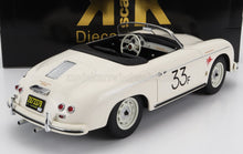 Modellino vintage bianco Porsche 356 Speedster con numero di gara 33F, disponibile su Vroomi.
