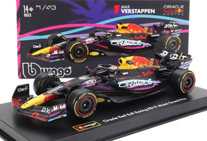 Modello in scala 1/43 della vettura Oracle Red Bull RB19 F1 del Gran Premio di Miami 2023 guidata da Max Verstappen, in vendita su Vroomi.