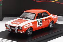 Modellino in scala di un'auto da rally Ford Escort Mk1 rossa e bianca, da collezione, disponibile online.