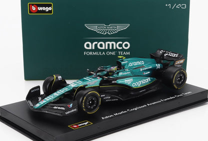 Modellino di auto Aston Martin Aramco Cognizant Formula One in scala 1/43 con confezione verde con marchio, disponibile su Vroomi.