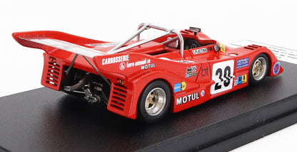 Modellino di auto da corsa vintage rossa con il numero 29, adesivi Motul e sponsor, esposto su base nera, in vendita su Vroomi.