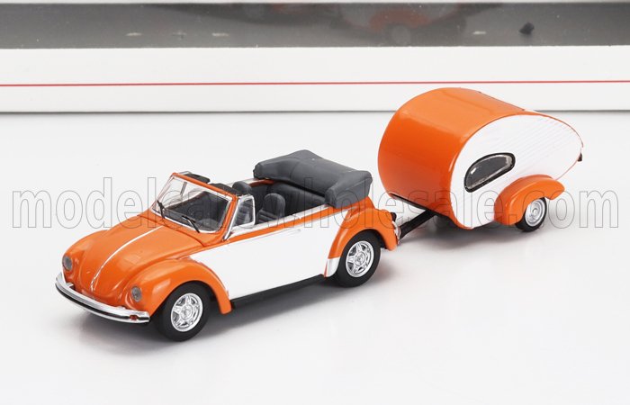 VOLKSWAGEN - BEETLE CABRIOLET CON RIMORCHIO CARAVAN 1960 - ARANCIONE BIANCO - Vroomi