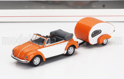VOLKSWAGEN - BEETLE CABRIOLET CON RIMORCHIO CARAVAN 1960 - ARANCIONE BIANCO - Vroomi