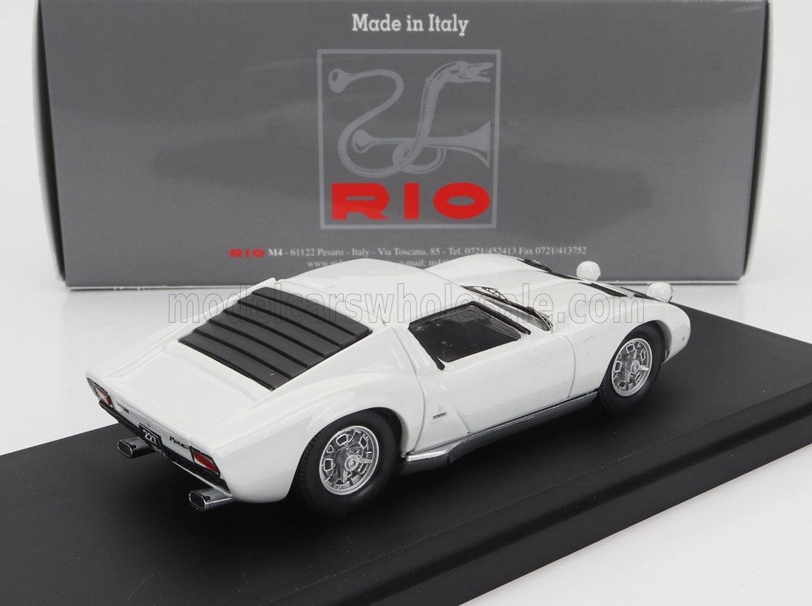 Modellino Lamborghini Miura classico bianco su espositore con confezione italiana Rio, in vendita sulla piattaforma Vroomi.