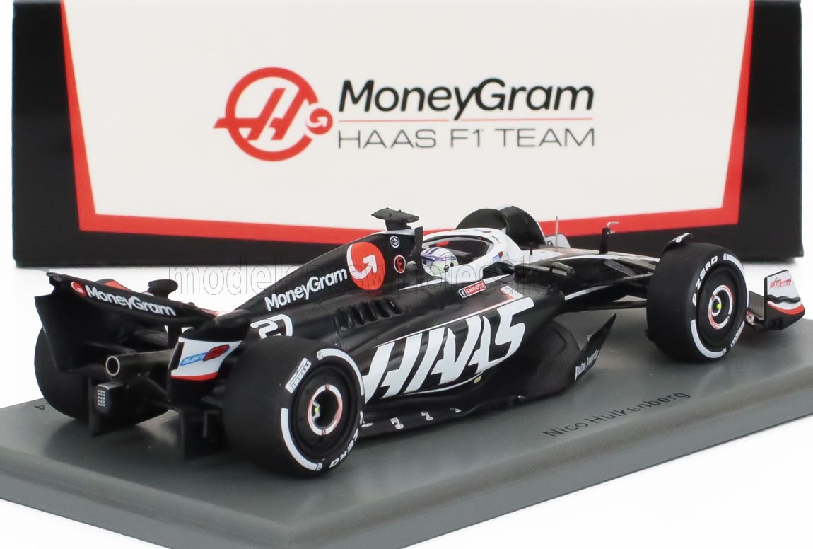 Modellino dell'auto Haas F1 Team con sponsorizzazione MoneyGram e pneumatici Pirelli, disponibile tramite Vroomi.