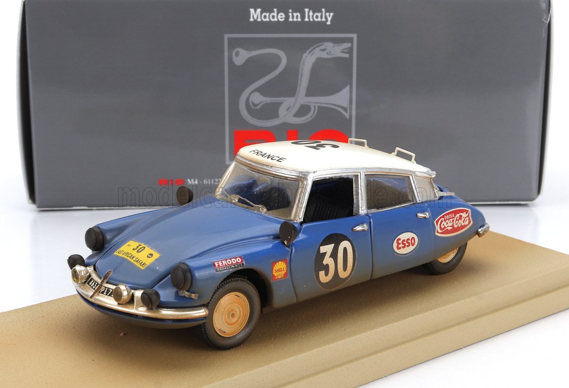 Modellino vintage Citroën blu e bianco n. 30 con adesivi da corsa in esposizione, disponibile su Vroomi.