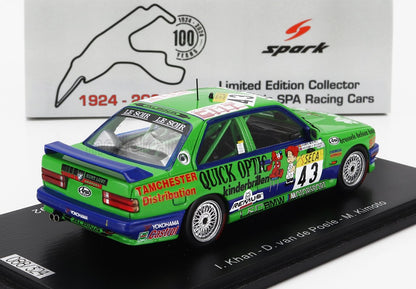 Modellino di auto da corsa BMW Alpina verde e blu con il numero 43, sponsor dettagliati, in confezione da collezione, disponibile su Vroomi.