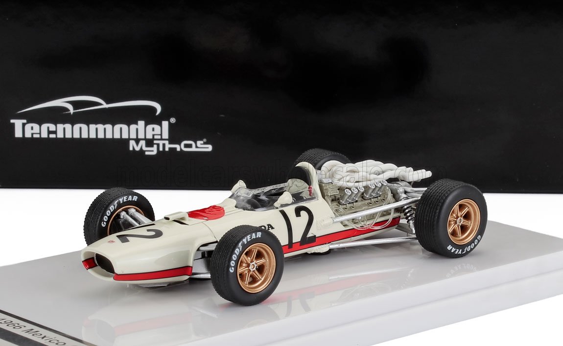 Modellino Honda Formula 1 del 1966 con il numero 12, pneumatici Goodyear, in esposizione, disponibile su Vroomi.
