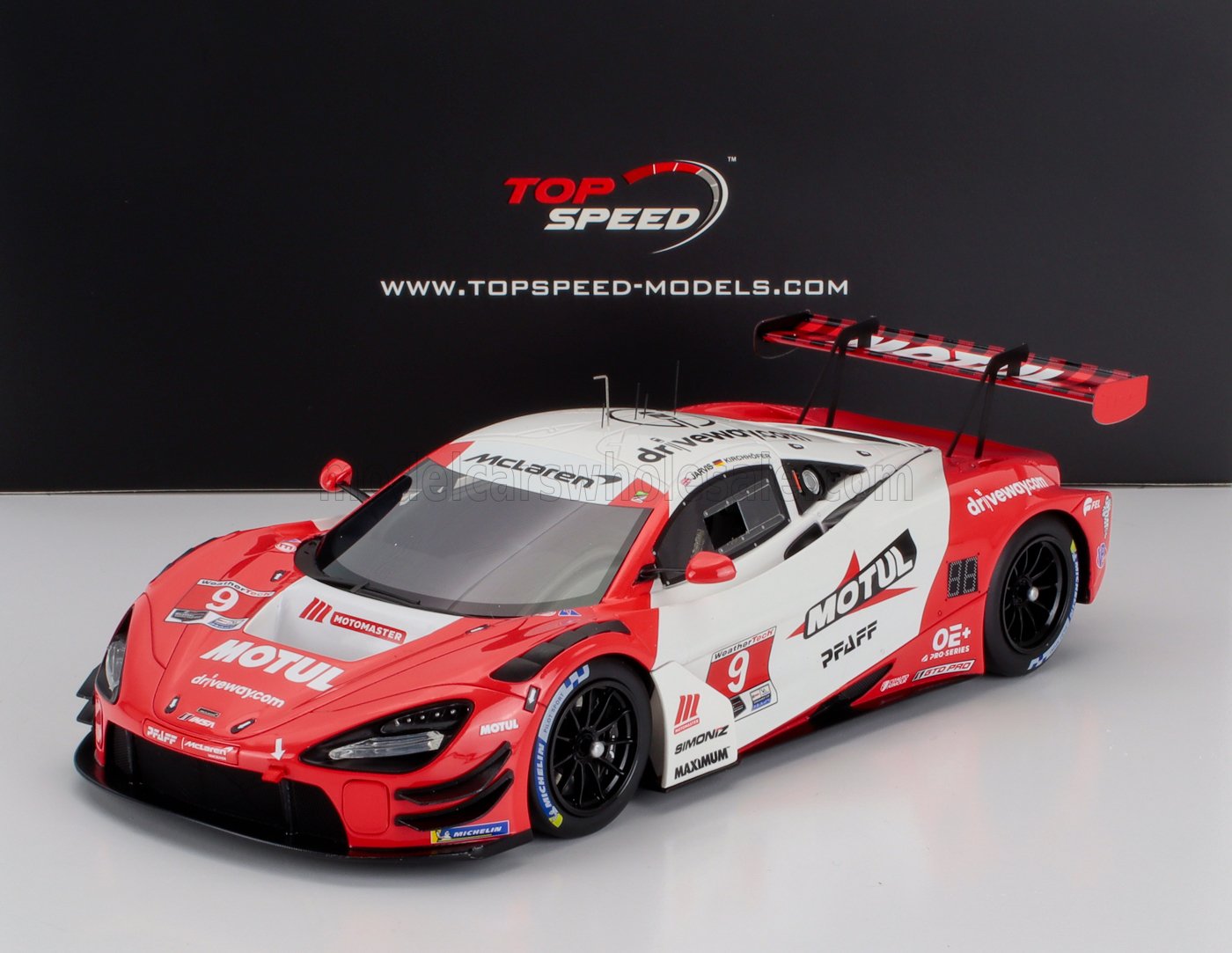 McLAREN - 720S GT3 EVO 4.0L TURBO V8 TEAM PFAFF MOTORSPORT N 9 IMSA MOTUL CORSO MONTEREY 2024 OLIVER JARVIS - MARVIN KIRCHHOFER - ROSSO BIANCO - Vroomi