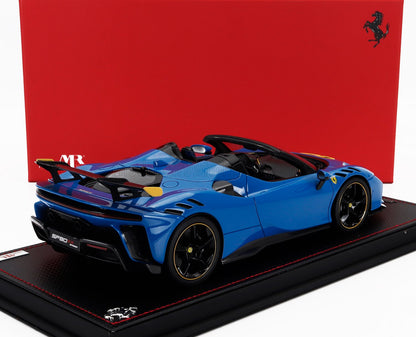 FERRARI - SF90 XX STRADALE SPIDER 2024 - CON VETRINA - WITH SHOWCASE - AZZURRO DINO - LIGHT BLUE BLACK YELLOW