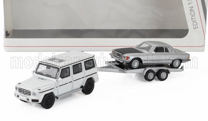 MERCEDES BENZ - CLASSE G (W463) 2018 CON RIMORCHIO + CLASSE SL 450SLC 5.0 COUPÉ (C107) 1980 - BIANCO ARGENTO NERO - Vroomi
