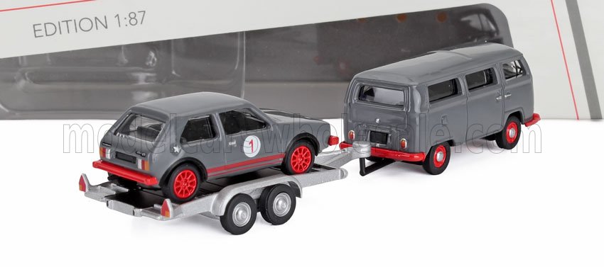 VOLKSWAGEN - MINIBUS T2 1962 CON RIMORCHIO + GOLF GTi MKI N 1 RACING 1976 - GRIGIO ROSSO - Vroomi