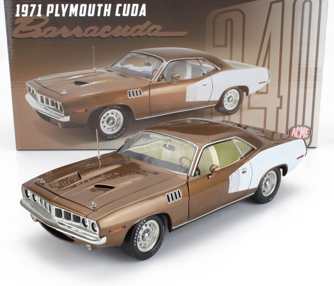 PLYMOUTH - CUDA 340 COUPE 1971 - MARRONE METALLIZZATO E BIANCO - Vroomi